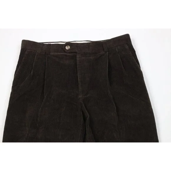 Vtg 90s Streetwear Mens 36x30 Faded Heavy Wide Leg Corduroy Chino Pants Brown - Picture 2 of 14